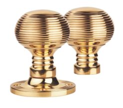Manital Queen Anne Reeded 61mm Diameter Base Rim Door Knobs, Polished Brass