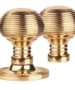 Manital Queen Anne Reeded 61mm Diameter Base Rim Door Knobs, Polished Brass