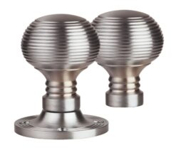 Manital Queen Anne Reeded 61mm Diameter Base Rim Door Knobs, Satin Chrome  (sold in pairs)