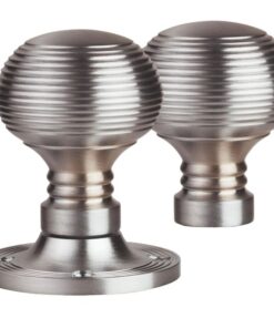 Manital Queen Anne Reeded 61mm Diameter Base Rim Door Knobs, Satin Chrome  (sold in pairs)