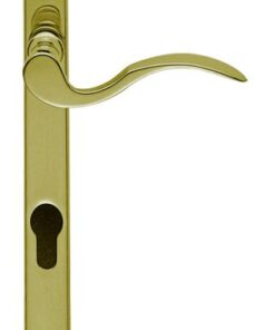 Scroll Narrow Plate, 92mm C/C, Euro Lock, Polished Brass Door Handles (sold in pairs)