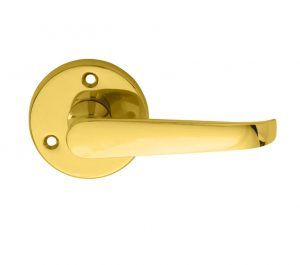 Victorian Door Handles On Round Rose, Polished Brass (sold in pairs)