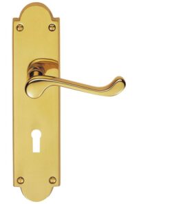 Victorian Scroll Door Handles On Shaped Backplate - Polished Brass
