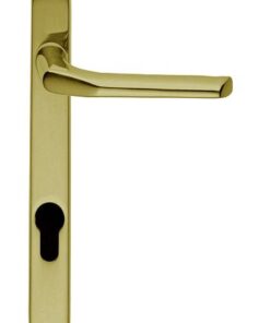 Straight Narrow Plate, 92mm C/C, Euro Lock, Polished Brass Door Handles (sold in pairs)