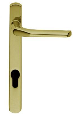 Straight Narrow Plate, 92mm C/C, Euro Lock, Polished Brass Door Handles (sold in pairs)