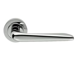 Manital Petra Door Handles On Round Rose, Polished Chrome (sold in pairs)
