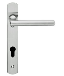 Eurospec Designer Straight Lever Narrow Plate, 92mm c/c, Euro Lock, Stainless Steel Door Handles  (sold in pairs)