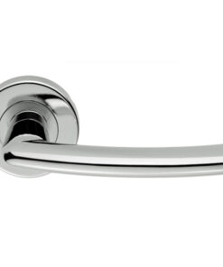 Serozzetta Dos Door Handles On Round Rose, Satin Chrome  (sold in pairs)