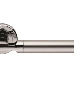 Serozzetta Azul Door Handles On Round Rose, Dual Finish Satin Chrome & Polished Chrome (sold in pairs)