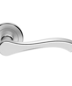 Serozzetta Style Door Handles On Round Rose, Satin Chrome -   (sold in pairs)