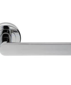 Serozzetta Edge Door Handles On Round Rose, Polished Chrome  (sold in pairs)