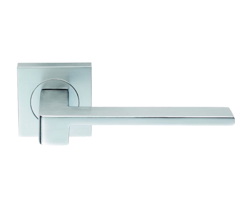 Serozzetta Equi Door Handles On Square Rose - Satin Chrome (sold in pairs)