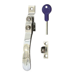 Victorian Wedge Pattern Locking Casement Window Fasteners, Polished Chrome
