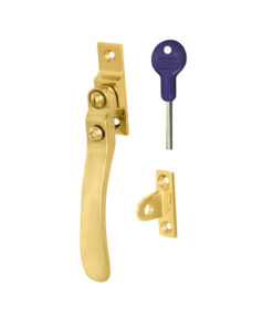 Victorian Wedge Pattern Locking Casement Window Fasteners, Polished Brass