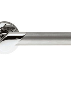 Serozzetta Irwin Door Handles On Round Rose, Dual Finish Polished Chrome & Satin Chrome -   (sold in pairs)