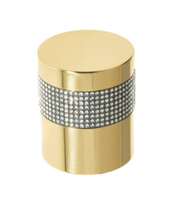Cylindrical Mortice Door Knob, Polished Brass With Swarovski Crystal On A Black Band