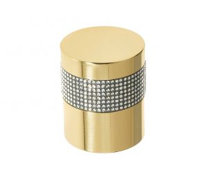 Cylindrical Mortice Door Knob, Polished Brass With Swarovski Crystal On A Black Band