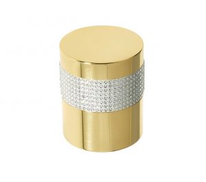 Cylindrical Mortice Door Knob, Polished Brass With Swarovski Crystal On A Silver Band
