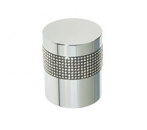 Cylindrical Mortice Door Knob, Polished Chrome With Swarovski Crystal On A Black Band