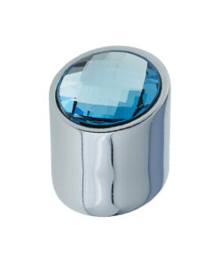 Cabinet Knob, Polished Chrome With Blue Swarovski Crystal