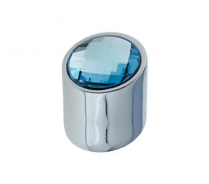 Cabinet Knob, Polished Chrome With Blue Swarovski Crystal