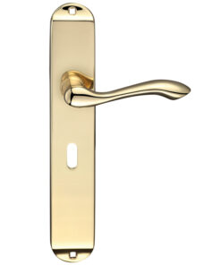 Arundel Door Handles On Long Backplate, Polished Brass (sold in pairs)