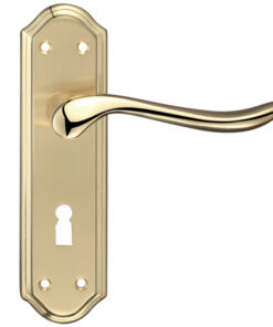 Lincoln Door Handles On Backplate, Dual Finish Satin Brass & Polished Brass  (sold in pairs)
