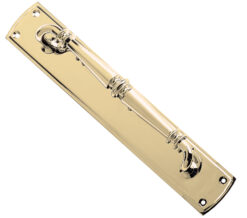 Ornate Pull Handles On Backplate (382mm x 65mm), Polished Brass