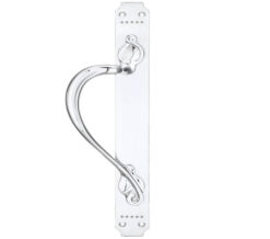 Left OR Right Handed Cast Brass Pull Handle With Art Nouveau Backplate, Polished Chrome