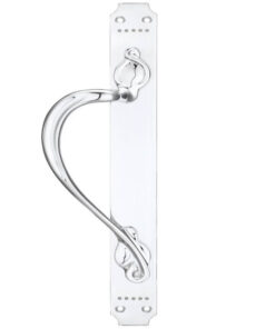 Left OR Right Handed Cast Brass Pull Handle With Art Nouveau Backplate, Polished Chrome