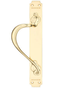 Left OR Right Handed Cast Brass Pull Handle With Art Nouveau Backplate, Polished Brass