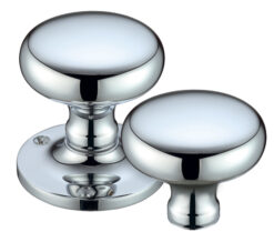 Mushroom Rim Door Knobs, Polished Chrome - (sold in pairs)
