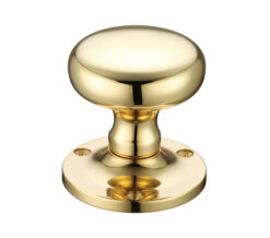 Mushroom Mortice Door Knobs, Polished Brass  (sold in pairs)