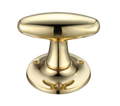 Extended Oval Mortice Door Knobs, Polished Brass (sold in pairs)