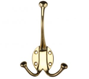 Double Hat & Coat Hook, Polished Brass -