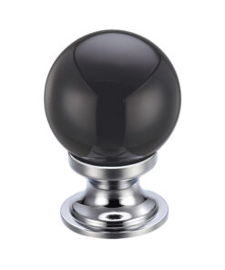 Black Glass Ball Cupboard Knobs (25mm Or 30mm), Polished Chrome Base