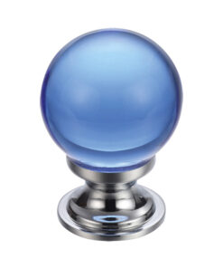 Blue Glass Ball Cupboard Knobs (25mm Or 30mm), Polished Chrome Base