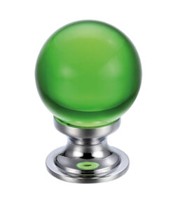 Green Glass Ball Cupboard Knobs (25mm Or 30mm), Polished Chrome Base