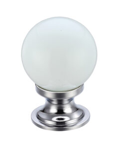 White Glass Ball Cupboard Knobs (25mm Or 30mm), Polished Chrome Base