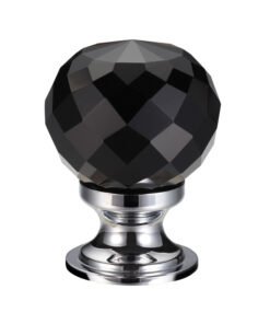 Black Facetted Glass Ball Cupboard Knobs (25mm Or 30mm), Polished Chrome Base