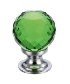 Green Facetted Glass Ball Cupboard Knobs (25mm Or 30mm), Polished Chrome Base
