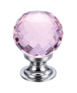 Pink Facetted Glass Ball Cupboard Knobs (25mm Or 30mm), Polished Chrome Base