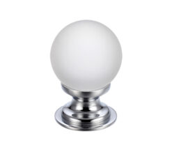 Frosted Glass Ball Cupboard Knobs (25mm Or 30mm), Polished Chrome Base