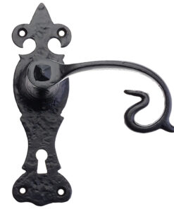 Fleur De Lys Door Handles On Backplate, Black Antique  (sold in pairs)