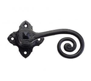 Curly Tail Lever On Square Rose, Black Antique (sold in pairs)