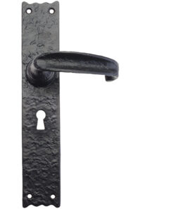 Traditional Door Handles On Long Backplate, Black Antique  (sold in pairs)