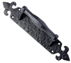 Pull Handle On Fleur De Lys Backplate (45mm x 254mm), Black Antique