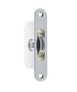 Sash Window Radiused Axle Pulley, Polished Chrome With Brass Roller