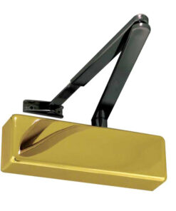 Standard Power Size 2-4 Overhead Door Closer With Black Arm, Polished Brass