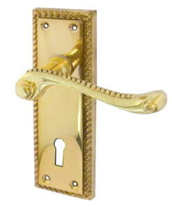 Georgian Suite Door Handles On Backplate - Polished Brass